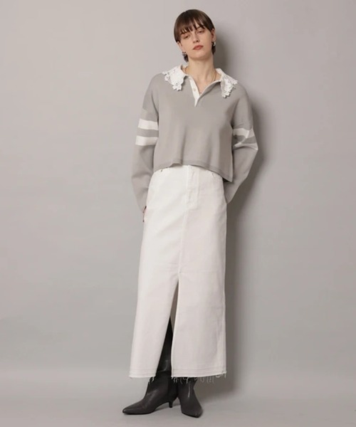 CADUNE（カデュネ）の「衿レースラガーニット（ニット/セーター・レディース・ライトグレー/ネイビー/ベージュ・38）」の5枚目の写真