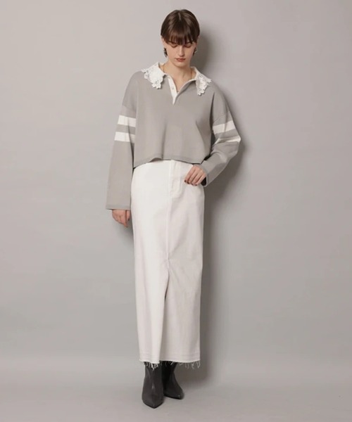 CADUNE（カデュネ）の「衿レースラガーニット（ニット/セーター・レディース・ライトグレー/ネイビー/ベージュ・38）」の4枚目の写真