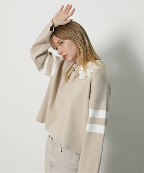 CADUNE（カデュネ）の「衿レースラガーニット（ニット/セーター・レディース・ライトグレー/ネイビー/ベージュ・38）」の21枚目の写真