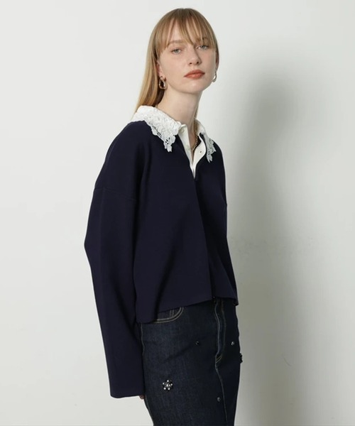 CADUNE（カデュネ）の「衿レースラガーニット（ニット/セーター・レディース・ライトグレー/ネイビー/ベージュ・38）」の17枚目の写真