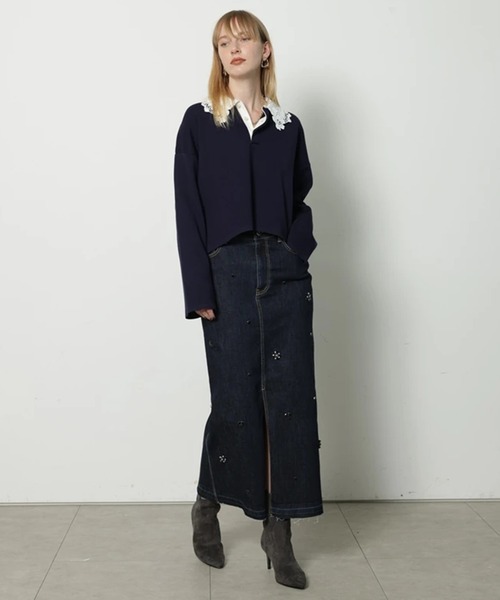 CADUNE（カデュネ）の「衿レースラガーニット（ニット/セーター・レディース・ライトグレー/ネイビー/ベージュ・38）」の15枚目の写真