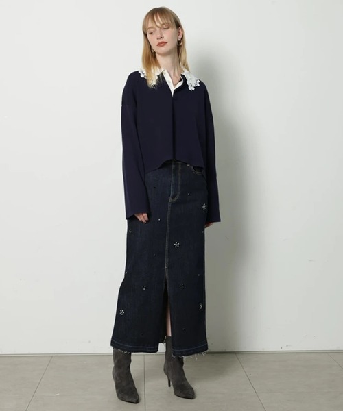 CADUNE（カデュネ）の「衿レースラガーニット（ニット/セーター・レディース・ライトグレー/ネイビー/ベージュ・38）」の14枚目の写真