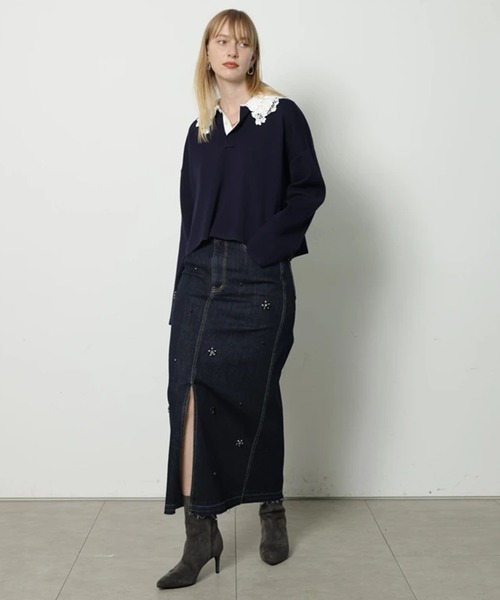 CADUNE（カデュネ）の「衿レースラガーニット（ニット/セーター・レディース・ライトグレー/ネイビー/ベージュ・38）」の13枚目の写真