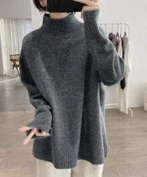 タートルネックリブニット