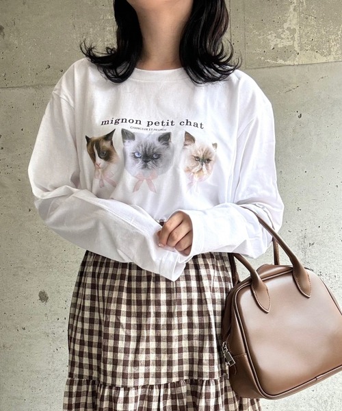 etta(エタ)の「キャットリボンロンT/長袖Tシャツ(Tシャツ/カットソー・レディース・ホワイト・MEDIUM)」の1枚目の写真