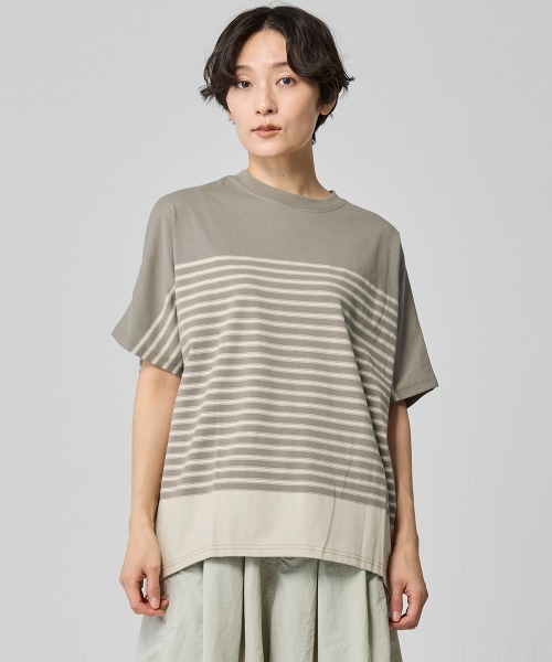 KRIFF MAYER Lady's Collection(クリフメイヤーレディースコレクション)の「【吸水速乾】COOL MAXコクーンボーダーTシャツ(Tシャツ/カットソー・レディース・ブラック/ホワイト系その他2/オフホワイト/ベージュ/ホワイト系その他・LARGE/MEDIUM)」の5枚目の写真