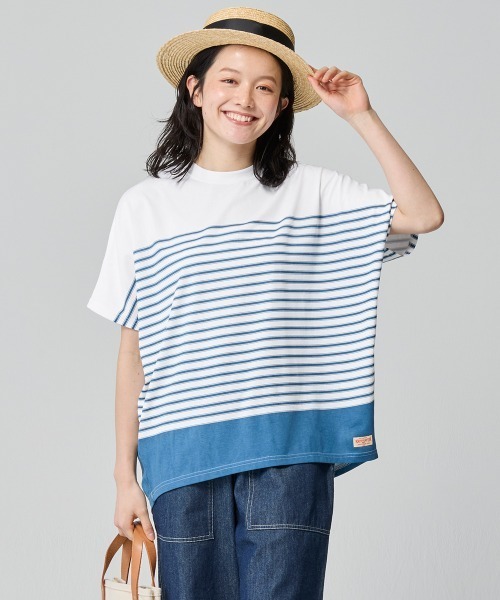 KRIFF MAYER Lady's Collection(クリフメイヤーレディースコレクション)の「【吸水速乾】COOL MAXコクーンボーダーTシャツ(Tシャツ/カットソー・レディース・ブラック/ホワイト系その他2/オフホワイト/ベージュ/ホワイト系その他・LARGE/MEDIUM)」の2枚目の写真