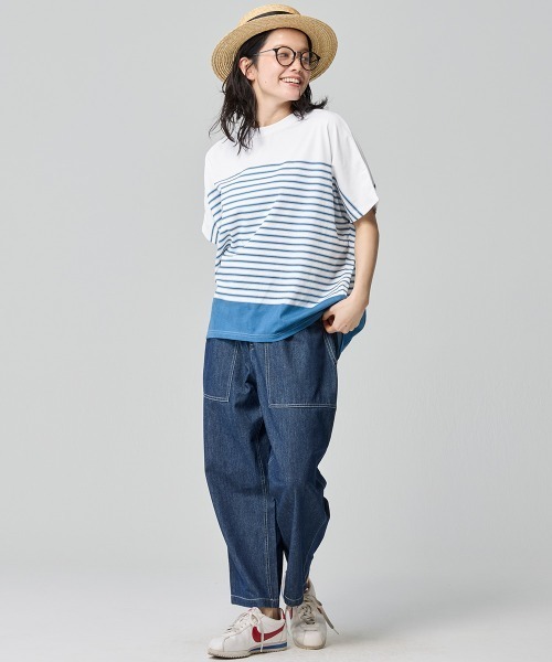 KRIFF MAYER Lady's Collection(クリフメイヤーレディースコレクション)の「【吸水速乾】COOL MAXコクーンボーダーTシャツ(Tシャツ/カットソー・レディース・ブラック/ホワイト系その他2/オフホワイト/ベージュ/ホワイト系その他・LARGE/MEDIUM)」の6枚目の写真