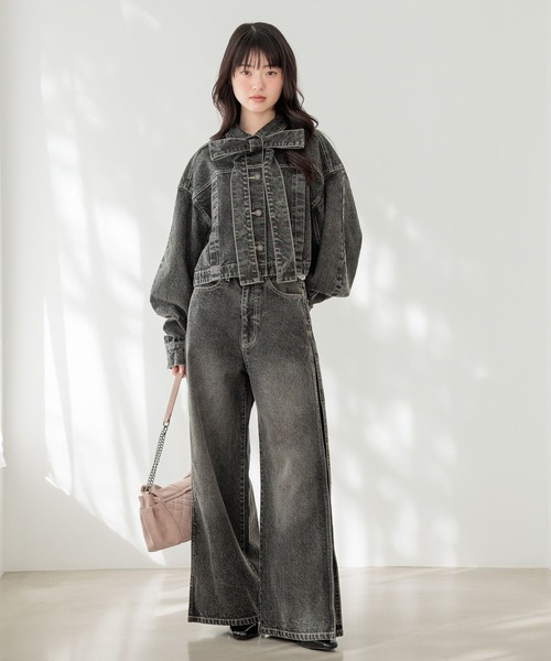 Heather（ヘザー）の「ハイウエストスリットデニムパンツ　647649（デニムパンツ・レディース・ブラック/ベージュ・S/M）」の4枚目の写真