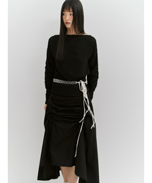 WAVE JACQUARD OFF-SHOULDER TOP - BLACK