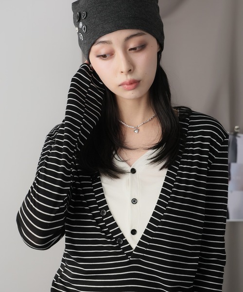 Ulysses(ユリシス)の「レイヤード風ヘンリネックカットソー(Tシャツ/カットソー・レディース・グレー/ブラック/ブラック系その他・F)」の22枚目の写真