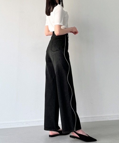 junoah(ジュノア)の「ウェーブラインストレートデニム(デニムパンツ・レディース・ライトブルー/ブラック・SMALL/LARGE/MEDIUM)」の8枚目の写真