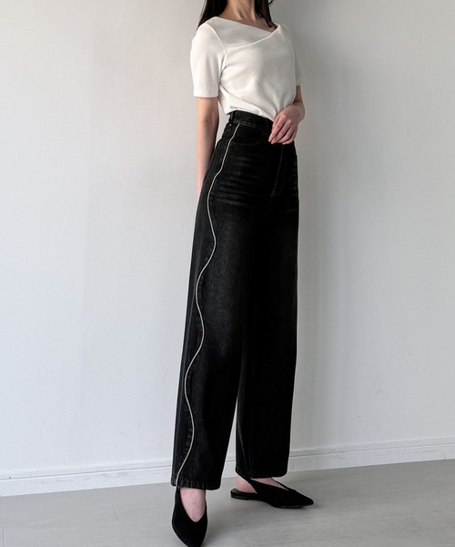 junoah(ジュノア)の「ウェーブラインストレートデニム(デニムパンツ・レディース・ライトブルー/ブラック・SMALL/LARGE/MEDIUM)」の7枚目の写真