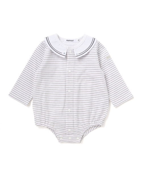 SLAP SLIP BABY(スラップスリップベビー)の「ドットボーダー襟付きボディミニベビー(70~80cm)(ロンパース・キッズ・ホワイト系その他/ホワイト系その他2・70cm/80cm)」の1枚目の写真