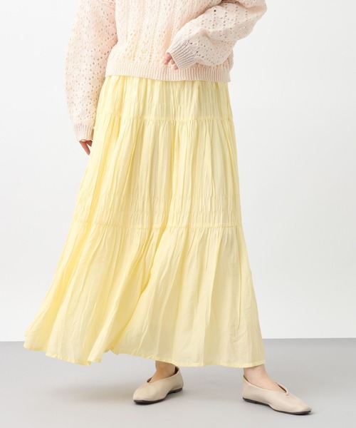 studio CLIP(スタディオクリップ)の「《natural by clip》レーヨンシャーリングロングスカート(スカート・レディース・イエロー/ブラック/オフホワイト・FREE)」の3枚目の写真