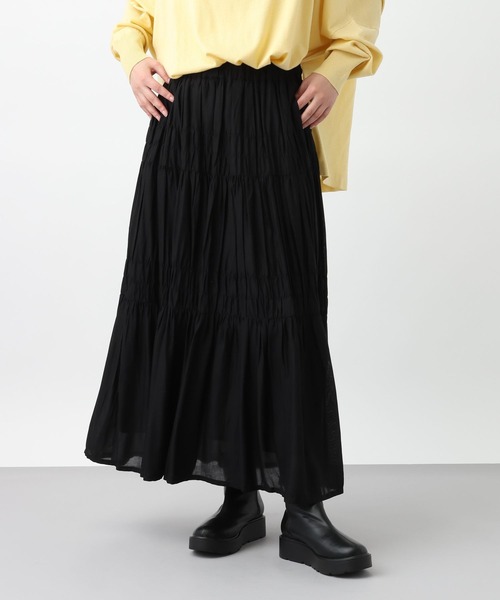 studio CLIP(スタディオクリップ)の「《natural by clip》レーヨンシャーリングロングスカート(スカート・レディース・イエロー/ブラック/オフホワイト・FREE)」の1枚目の写真