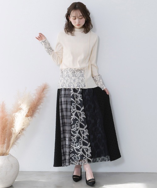 iS ScoLar（イズスカラー）の「561211：ドット×チェック×チュール×レース切替スカート（スカート・レディース・ブラック/アイボリー・M）」の14枚目の写真