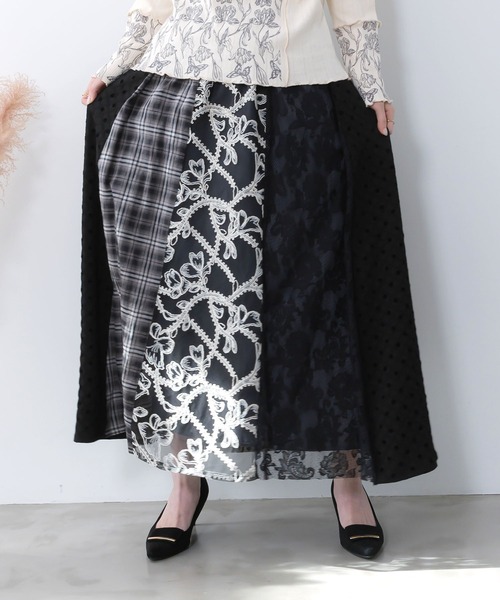 iS ScoLar（イズスカラー）の「561211：ドット×チェック×チュール×レース切替スカート（スカート・レディース・ブラック/アイボリー・M）」の15枚目の写真
