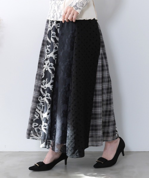 iS ScoLar（イズスカラー）の「561211：ドット×チェック×チュール×レース切替スカート（スカート・レディース・ブラック/アイボリー・M）」の16枚目の写真