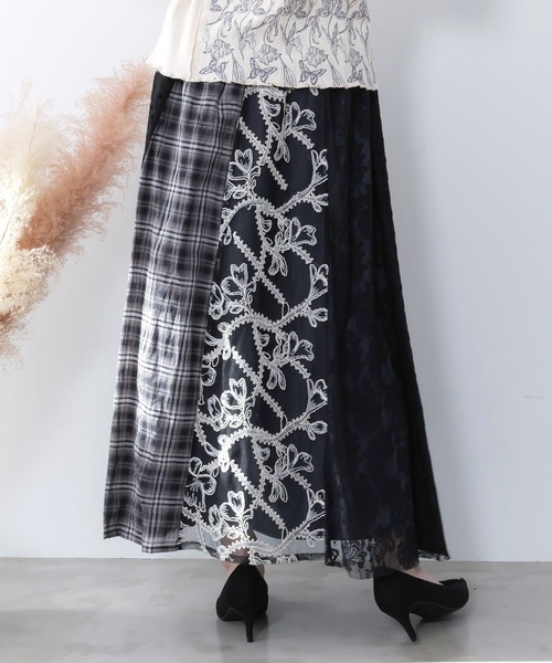 iS ScoLar（イズスカラー）の「561211：ドット×チェック×チュール×レース切替スカート（スカート・レディース・ブラック/アイボリー・M）」の17枚目の写真