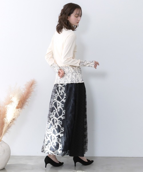 iS ScoLar（イズスカラー）の「561211：ドット×チェック×チュール×レース切替スカート（スカート・レディース・ブラック/アイボリー・M）」の18枚目の写真