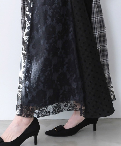 iS ScoLar（イズスカラー）の「561211：ドット×チェック×チュール×レース切替スカート（スカート・レディース・ブラック/アイボリー・M）」の20枚目の写真