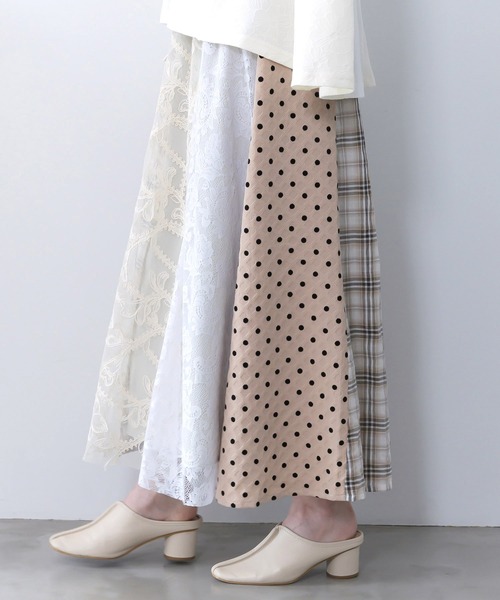 iS ScoLar（イズスカラー）の「561211：ドット×チェック×チュール×レース切替スカート（スカート・レディース・ブラック/アイボリー・M）」の22枚目の写真
