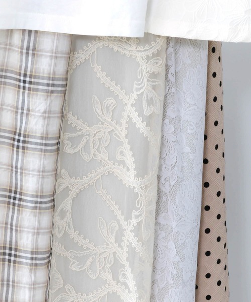 iS ScoLar（イズスカラー）の「561211：ドット×チェック×チュール×レース切替スカート（スカート・レディース・ブラック/アイボリー・M）」の3枚目の写真