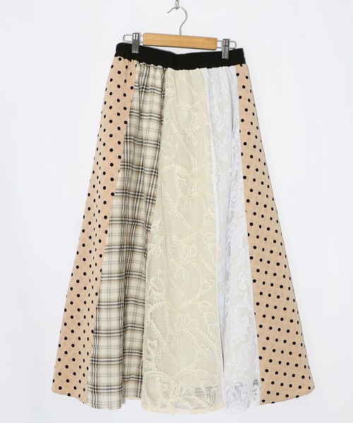 iS ScoLar（イズスカラー）の「561211：ドット×チェック×チュール×レース切替スカート（スカート・レディース・ブラック/アイボリー・M）」の5枚目の写真