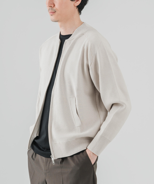 EDIFICE(エディフィス)の「スウェットライク トラックジャケット(ニット/セーター・メンズ・ベージュ/ネイビー/レッド・MEDIUM/LARGE)」の1枚目の写真