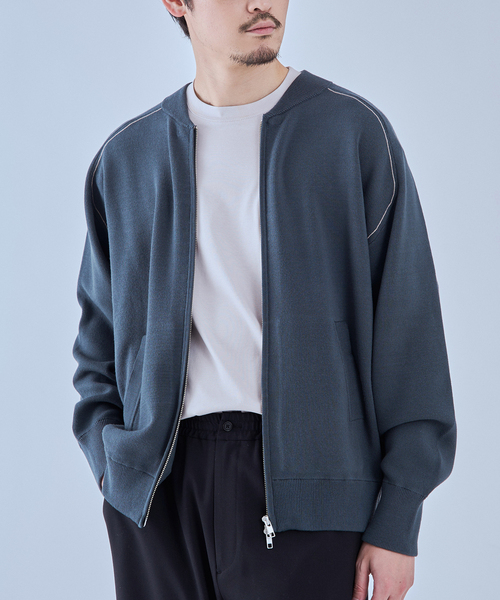 EDIFICE(エディフィス)の「スウェットライク トラックジャケット(ニット/セーター・メンズ・ベージュ/ネイビー/レッド・MEDIUM/LARGE)」の2枚目の写真