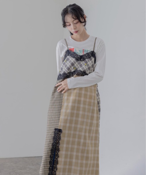 Eimee Law(エイミーロウ)の「小花刺繍チェックパッチワークキャミワンピース(ワンピース・レディース・黄緑系/ブラック・FREE)」の8枚目の写真