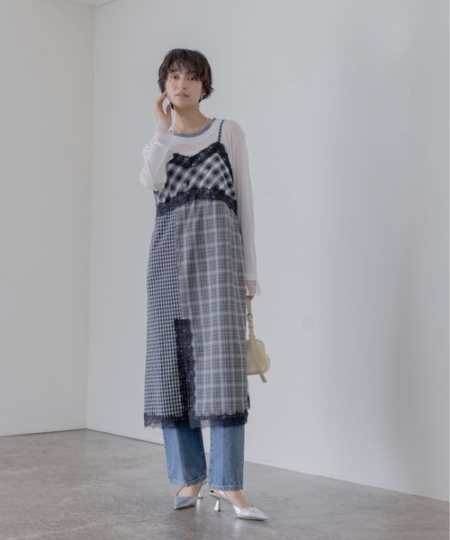 Eimee Law(エイミーロウ)の「小花刺繍チェックパッチワークキャミワンピース(ワンピース・レディース・黄緑系/ブラック・FREE)」の10枚目の写真
