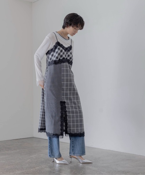 Eimee Law(エイミーロウ)の「小花刺繍チェックパッチワークキャミワンピース(ワンピース・レディース・黄緑系/ブラック・FREE)」の14枚目の写真