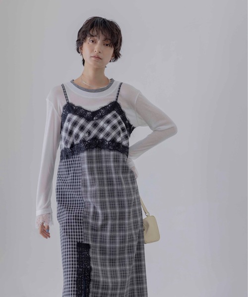 Eimee Law(エイミーロウ)の「小花刺繍チェックパッチワークキャミワンピース(ワンピース・レディース・黄緑系/ブラック・FREE)」の15枚目の写真