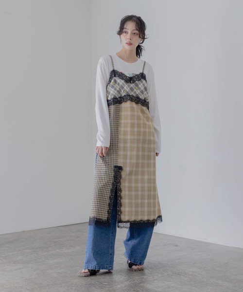 小花刺繍チェックパッチワークキャミワンピース Eimee Law│Eimee Law