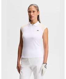 【J.LINDEBERG/GOLF】 衿つきノースリーブシャツ ストライプ Lei Polo