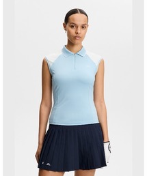 【J.LINDEBERG/GOLF】 衿つきノースリーブシャツ ストライプ Lei Polo