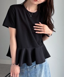 RANAN | 異素材切替ペプラムTブラウス【接触冷感・UV対策】(Tシャツ/カットソー)