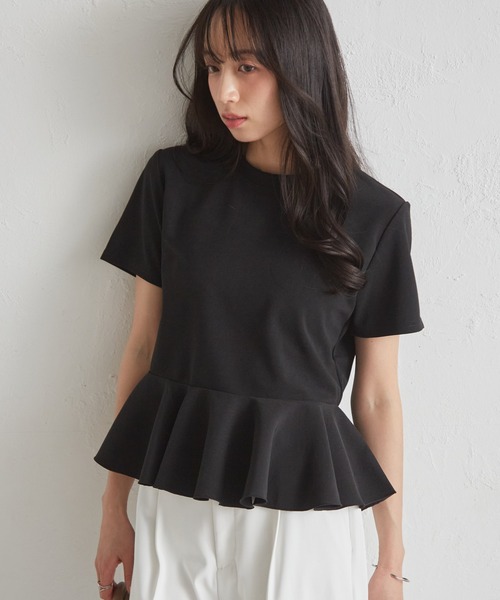 RANAN（ラナン）の「異素材切替ペプラムＴブラウス【接触冷感・UV対策】（Tシャツ/カットソー・レディース・オフホワイト/ブラック/ライトグレー・LL/M/L）」の6枚目の写真