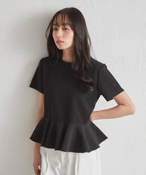 RANAN（ラナン）の「異素材切替ペプラムＴブラウス【接触冷感・UV対策】（Tシャツ/カットソー・レディース・オフホワイト/ブラック/ライトグレー・LL/M/L）」の7枚目の写真