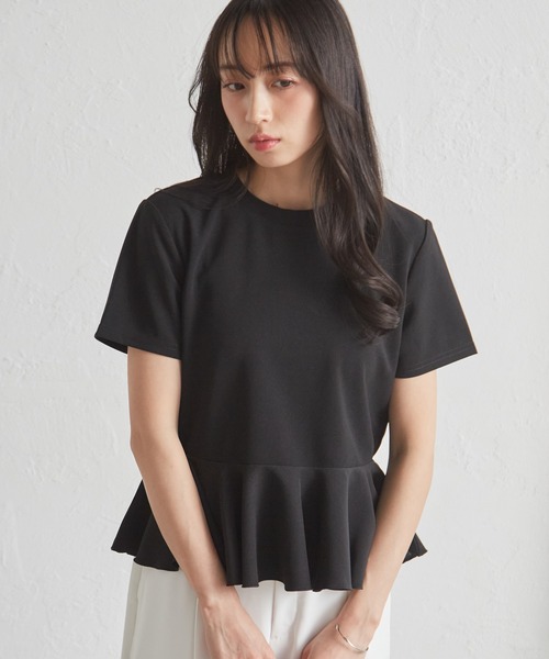 RANAN（ラナン）の「異素材切替ペプラムＴブラウス【接触冷感・UV対策】（Tシャツ/カットソー・レディース・オフホワイト/ブラック/ライトグレー・LL/M/L）」の8枚目の写真