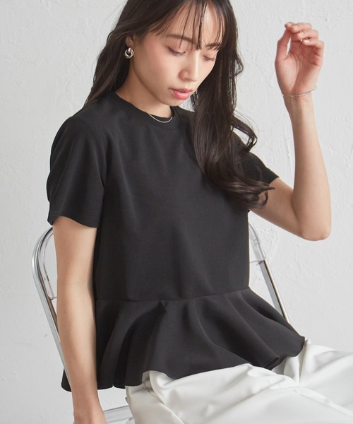 RANAN（ラナン）の「異素材切替ペプラムＴブラウス【接触冷感・UV対策】（Tシャツ/カットソー・レディース・オフホワイト/ブラック/ライトグレー・LL/M/L）」の9枚目の写真
