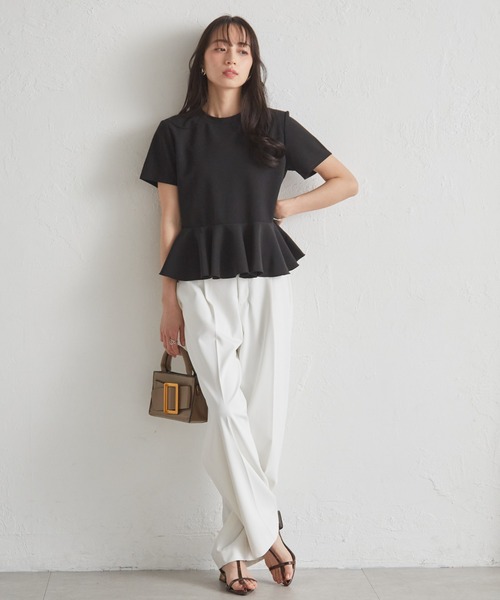 RANAN（ラナン）の「異素材切替ペプラムＴブラウス【接触冷感・UV対策】（Tシャツ/カットソー・レディース・オフホワイト/ブラック/ライトグレー・LL/M/L）」の10枚目の写真