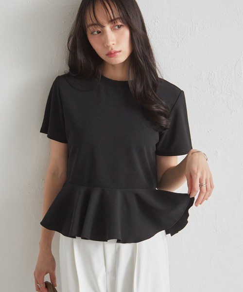 RANAN（ラナン）の「異素材切替ペプラムＴブラウス【接触冷感・UV対策】（Tシャツ/カットソー・レディース・オフホワイト/ブラック/ライトグレー・LL/M/L）」の16枚目の写真