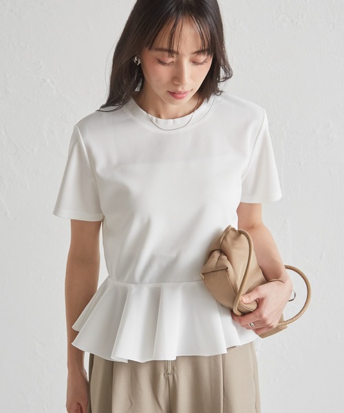 RANAN（ラナン）の「異素材切替ペプラムＴブラウス【接触冷感・UV対策】（Tシャツ/カットソー・レディース・オフホワイト/ブラック/ライトグレー・LL/M/L）」の17枚目の写真