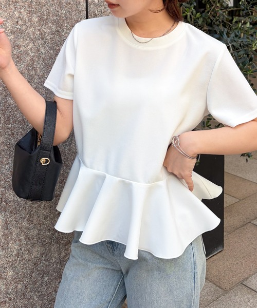 RANAN（ラナン）の「異素材切替ペプラムＴブラウス【接触冷感・UV対策】（Tシャツ/カットソー・レディース・オフホワイト/ブラック/ライトグレー・LL/M/L）」の18枚目の写真