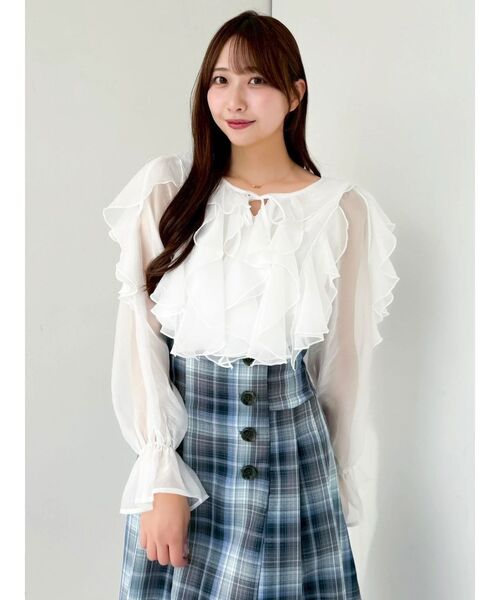 dazzlin（ダズリン）の「シアーウェーブフリルブラウス（シャツ/ブラウス・レディース・グレー/オフホワイト/オレンジ・FREE）」の20枚目の写真