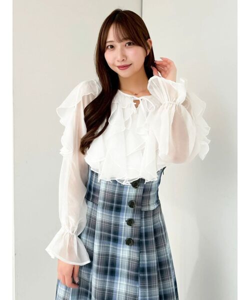 dazzlin（ダズリン）の「シアーウェーブフリルブラウス（シャツ/ブラウス・レディース・グレー/オフホワイト/オレンジ・FREE）」の21枚目の写真