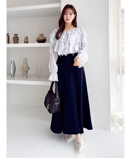 dazzlin（ダズリン）の「シアーウェーブフリルブラウス（シャツ/ブラウス・レディース・グレー/オフホワイト/オレンジ・FREE）」の12枚目の写真